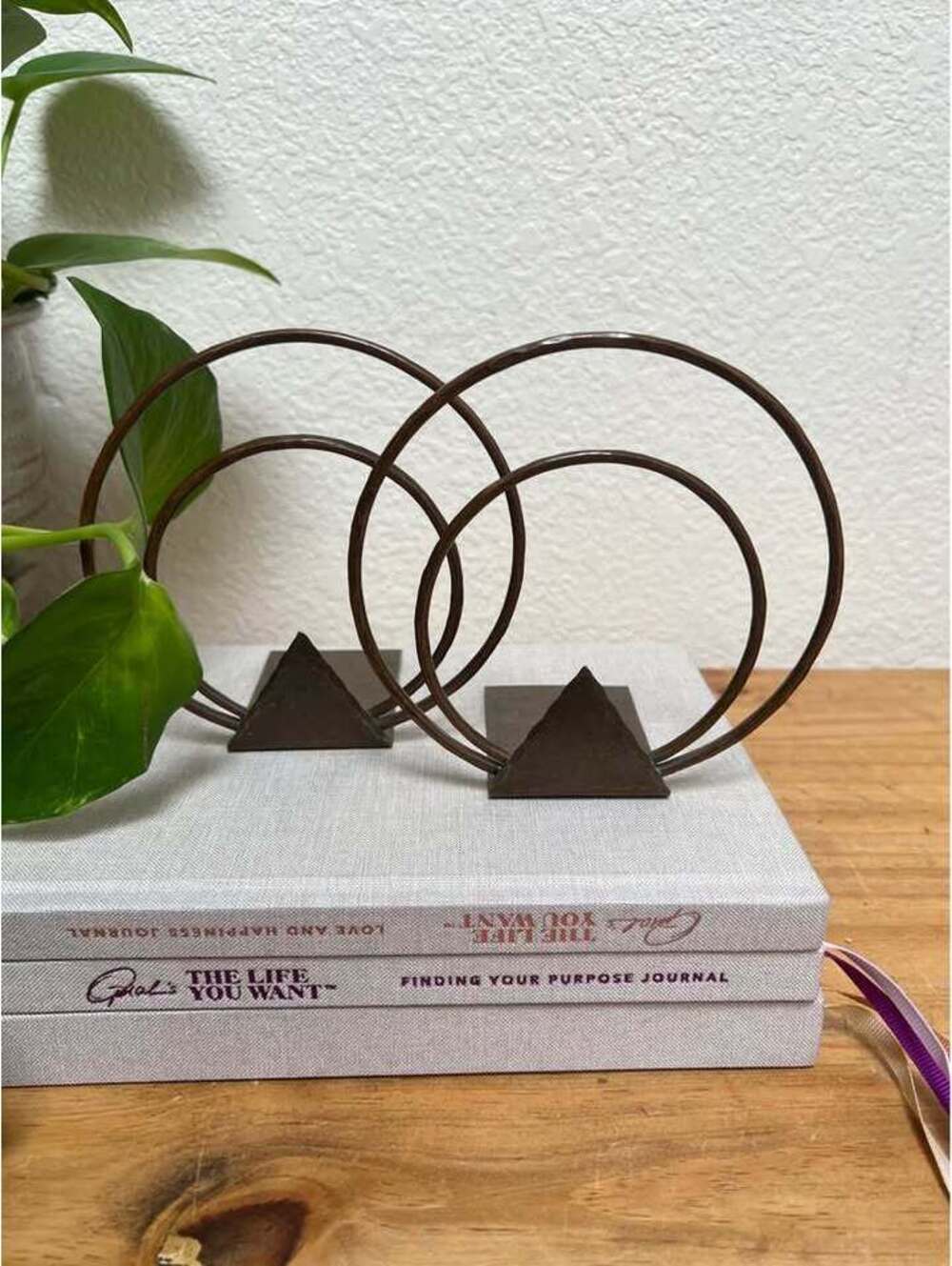 Vintage MCM Art Deco Hammered Copper Bookends